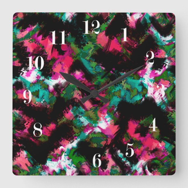 Horloge Carrée Abstrait crimson noir (Recto)