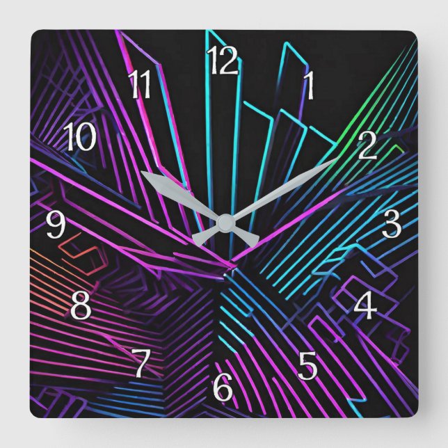 Horloge Carrée Abstrait géométrique coloré (Recto)