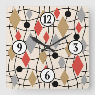 Horloge Carrée Abstrait géométrique moderne du milieu du siècle