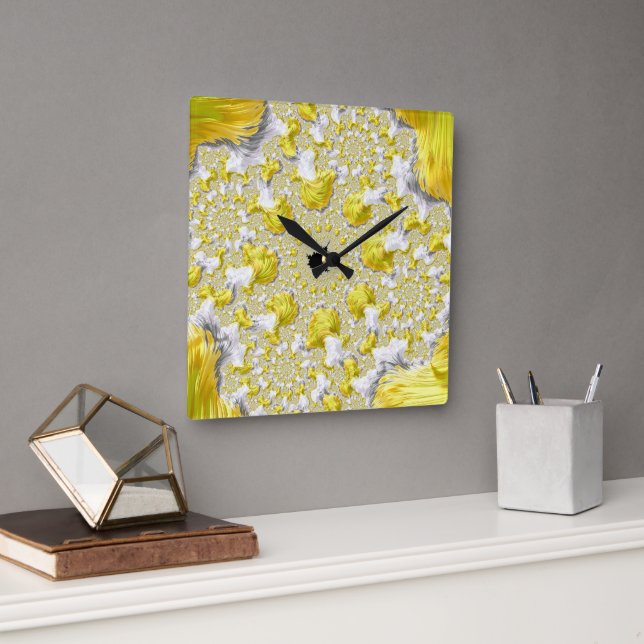 Horloge Carrée Abstrait Gold Fractal (Bureau)