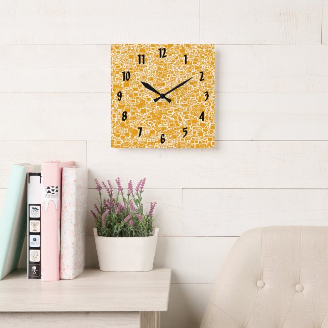 Horloge Carrée Abstrait jaune jaune blanc Motif contemporain (Salle de lecture)