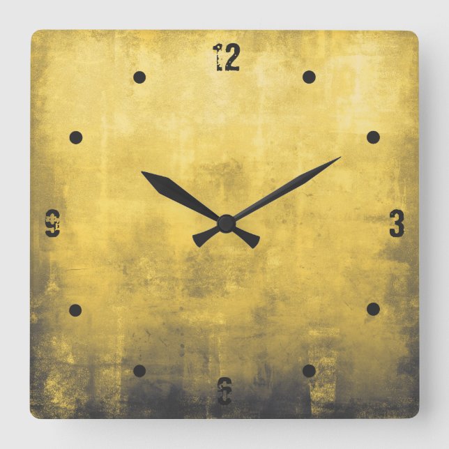 Horloge Carrée Abstrait moderne rustique jaune gris gris (Recto)