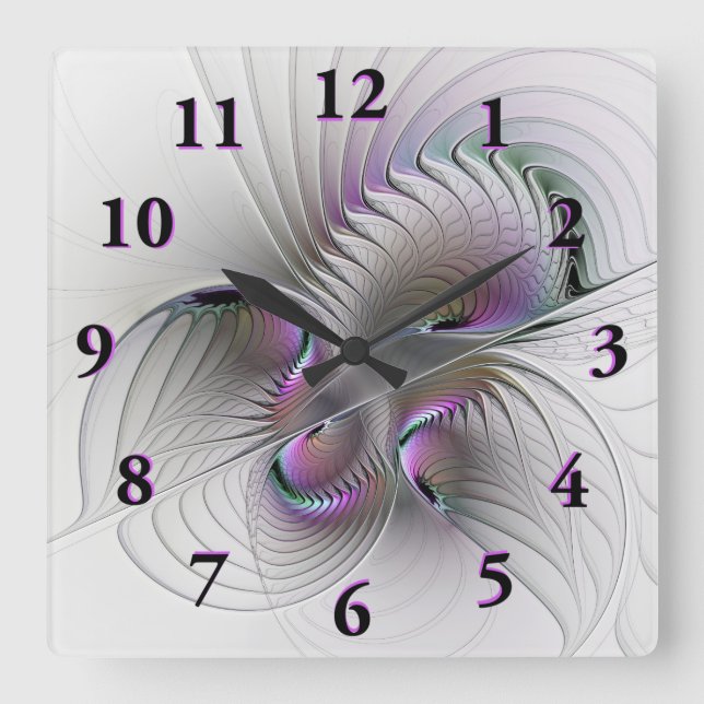 Horloge Carrée Abstrait moderne Shy Imaginaire Figure Fractal Art (Recto)