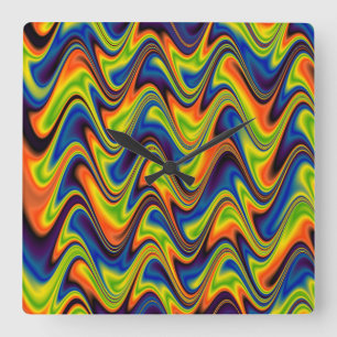 Horloge Carrée Abstrait multicolore ondulé