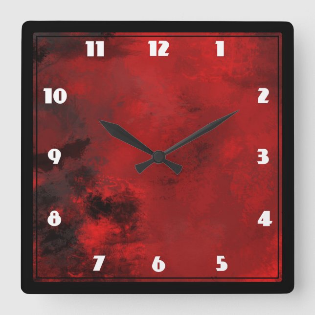 Horloge Carrée Abstrait noir et rouge moderne - Créatif et Artist (Recto)
