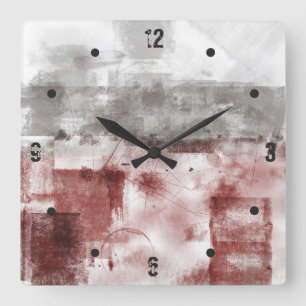 Horloge Carrée Abstrait noir noir blanc gris bordeaux