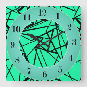 Horloge Carrée Abstrait noir turquoise