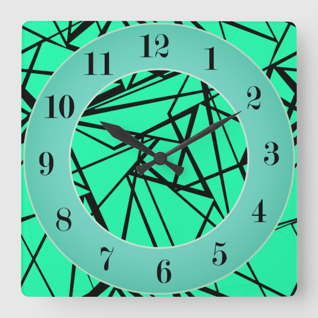 Horloge Carrée Abstrait noir turquoise (Recto)