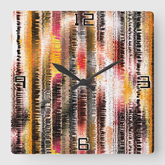 Horloge Carrée Abstrait rayé de papier découpé (Recto)