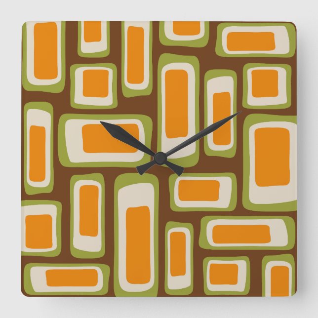 Horloge Carrée Abstrait Rétro Moderne du Milieu du Siècle (Recto)