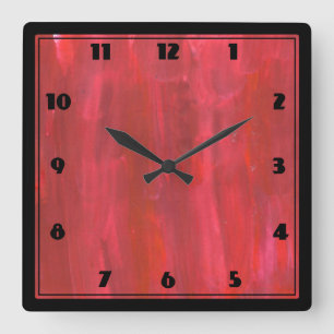 Horloge Carrée Abstrait rouge rustique