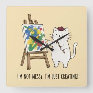 Horloge Carrée Accent de maison créatif chat blanc minimaliste ja