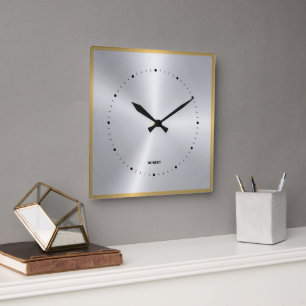 Horloge Carrée Accent Or Gris Argent Métallique brillant