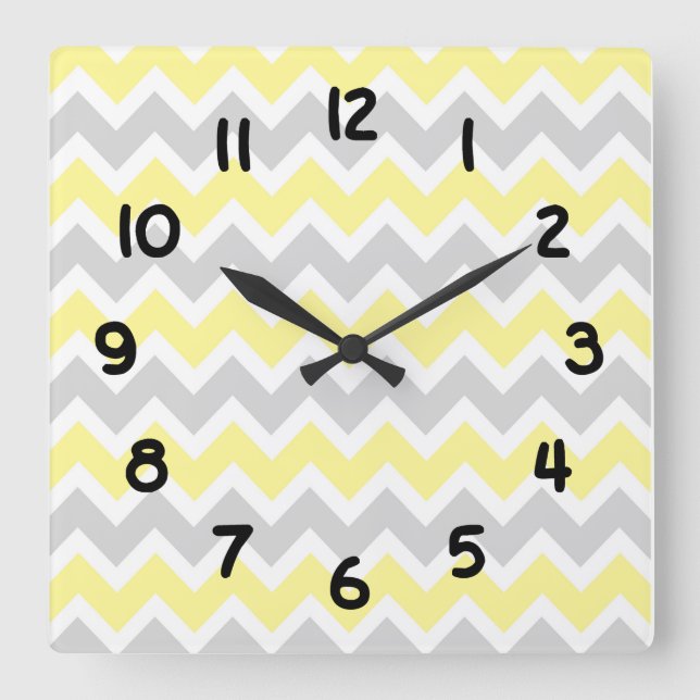 Horloge Carrée Accent yellow and gray Chevron Clock (Recto)