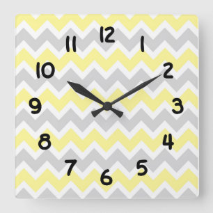 Horloge Carrée Accent yellow and gray Chevron Clock