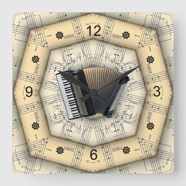 Horloge Carrée Accordion ~ Design musical étrange ~ Unique ~ (Recto)