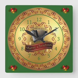 Horloge Carrée Accordion ~ Musical Scroll ~ “Merry Christmas”