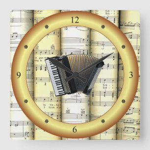 Horloge Carrée Accordion ~ Partition roulée ~ Anneau or ~ * ~ ~