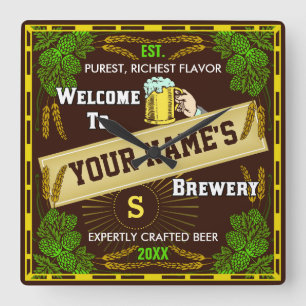 Horloge Carrée Accueil personnalisé de brasserie : Bière d'orge