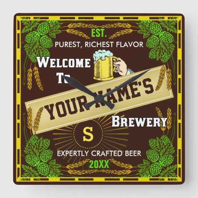 Horloge Carrée Accueil personnalisé de brasserie : Bière d'orge (Recto)