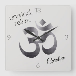 Horloge Carrée Achat Budget, Symbole Om noir à effet texturé 10,7