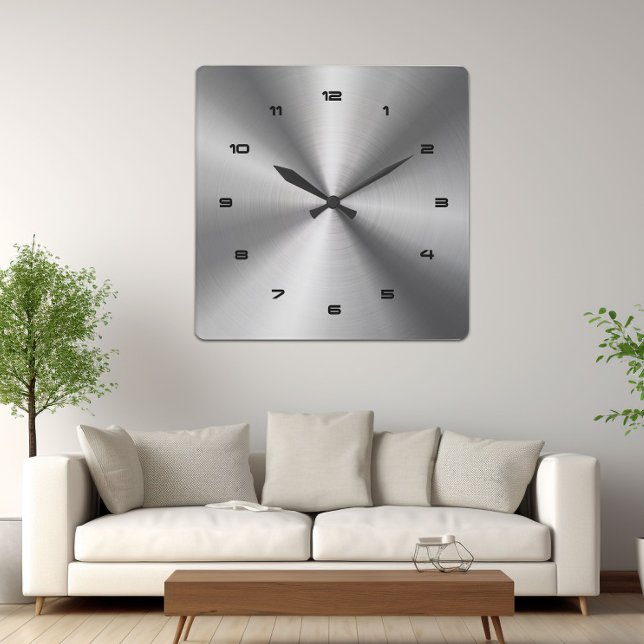 Horloge Carrée Acier métallique brillant gris 2 (Créateur téléchargé)
