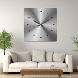 Horloge Carrée Acier métallique brillant gris 2<br><div class="desc">Image de gris argenté brillant design métallique en acier inoxydable horloge murale. Pas de véritable acier mais une image qui ressemble à de l'acier.</div>