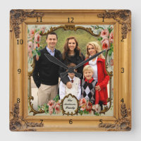ADD PHOTO WOOD FRAME SQUARE WALL CLOCK