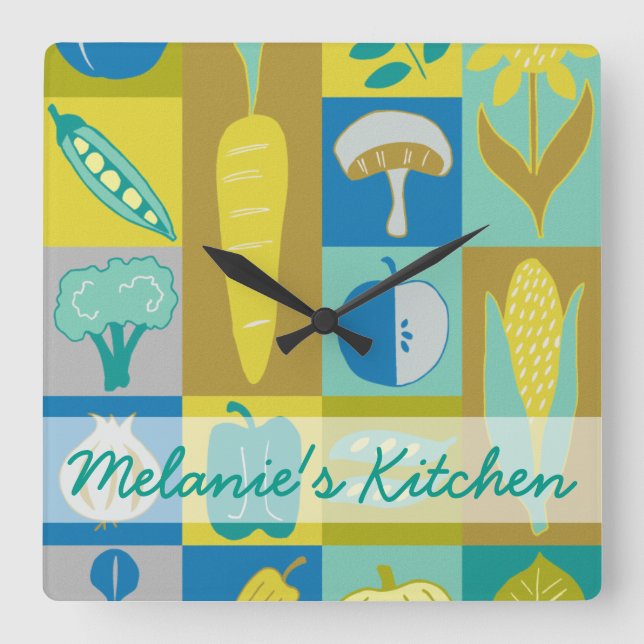 Horloge Carrée Add Your Name | Veggie Blocks II (Recto)