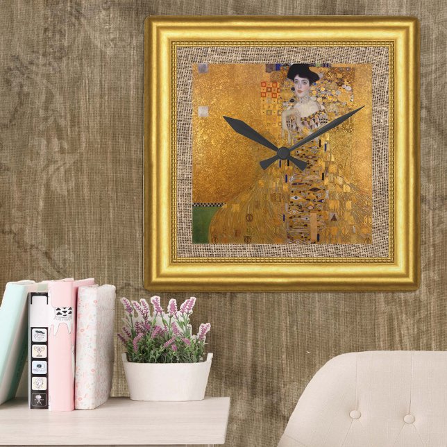 Horloge Carrée Adele, Lady in Gold, Gustav Klimt, burlap, Cadre (Créateur téléchargé)