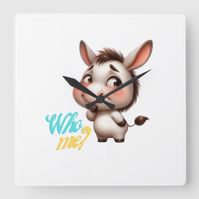 Horloge Carrée Adorable âne pour Noël 2024 - Cadeau parfait (Recto)