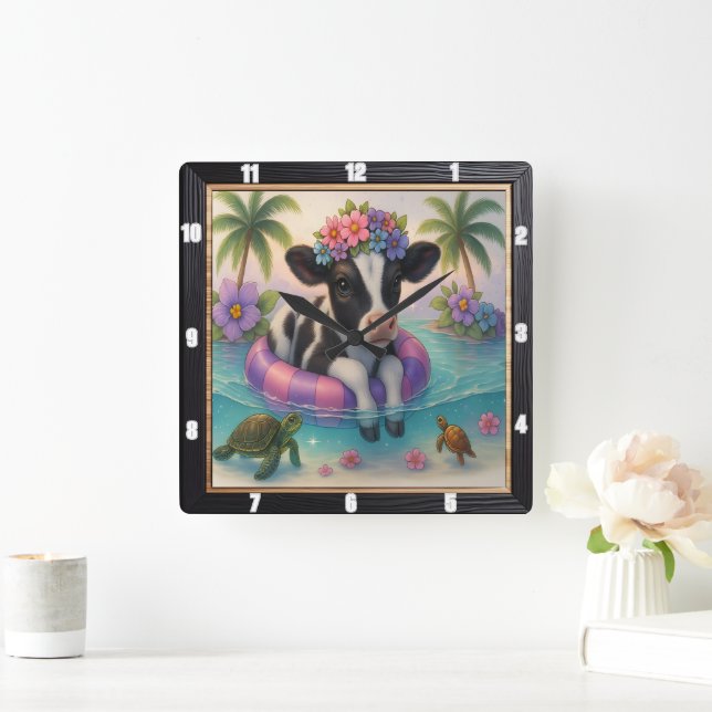 Horloge Carrée Adorable Calf Tropical Swim (Maison)