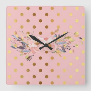 Horloge Carrée Adorable Faux Pois d'or