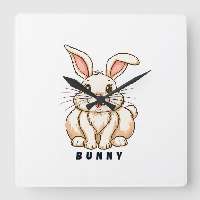 Horloge Carrée adorable lapin mignon (Recto)