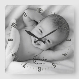 Horloge Carrée Adorable Nouveau-né bébé photo Nursery Carré Wall 