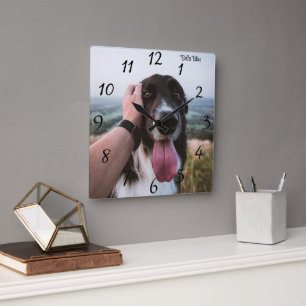 Horloge Carrée Adorable personnalisation Chien Photo Carré Mur Ho