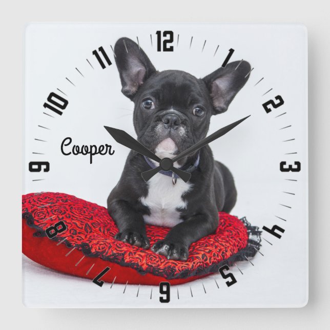 Horloge Carrée Adorable personnalisation Chien Photo Carré Mur Ho (Recto)