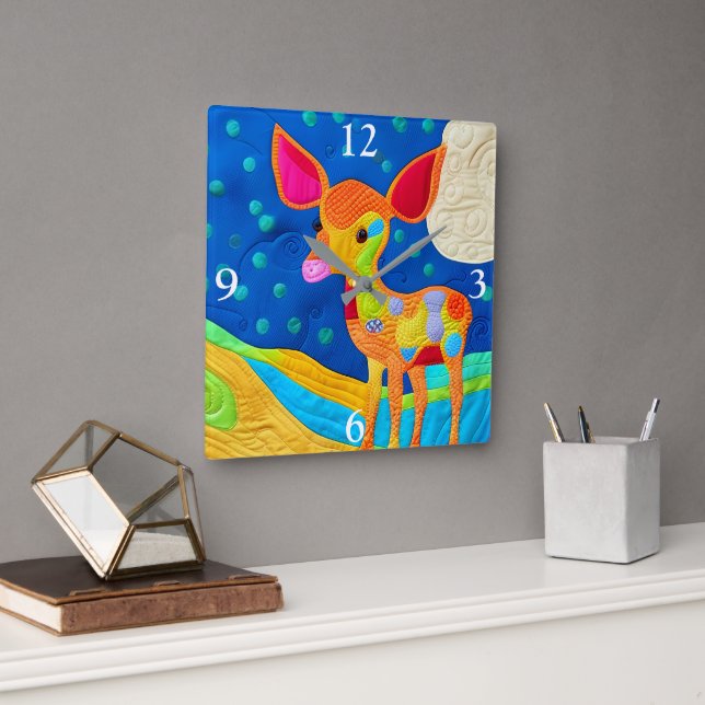 Horloge Carrée Adorable Petit Cerf De Bébé - Design De Couette (Bureau)