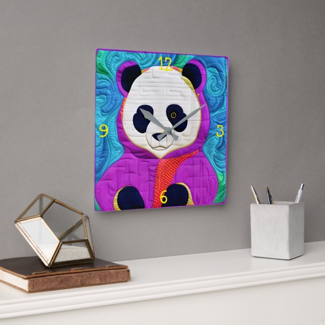 Horloge Carrée Adorable Petit Panda - Conception Plat (Bureau)