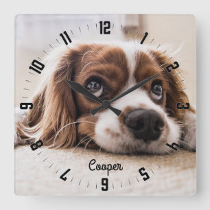 Horloge Carrée Adorable photo personnalisée de chien