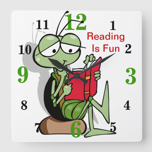 Horloge Carrée Adorable Reading Is Fun Clock (Recto)