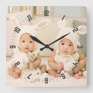 Horloge Carrée Adorable Twins Photo Nursery