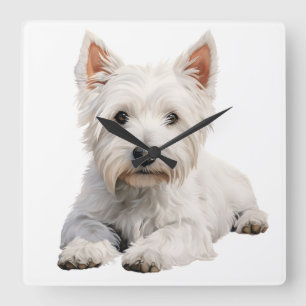 HORLOGE CARRÉE ADORABLE WEST HIGHLAND CHIER BLANC TERRIER