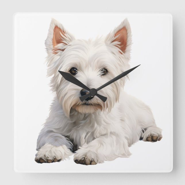 HORLOGE CARRÉE ADORABLE WEST HIGHLAND CHIER BLANC TERRIER (Recto)