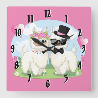 Horloge Carrée Adorables Llama Love Cute Llama