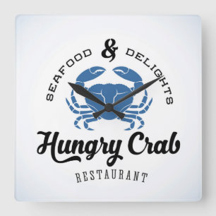 Horloge Carrée Affiche affamée de restaurant de crabe