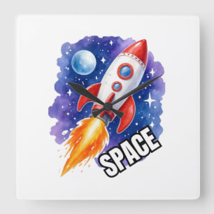 Horloge Carrée Affiche d'aventure spatiale L'aventure vous atte