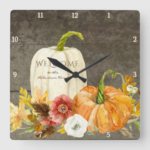 Horloge Carrée Affiche de bienvenue Agritourisme en bois Automne