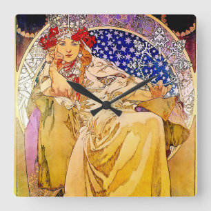 Horloge Carrée Affiche de la princesse Hyacinthe par Alphonse Muc