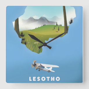 Horloge Carrée Affiche de ski en Afrique du Sud Lesotho